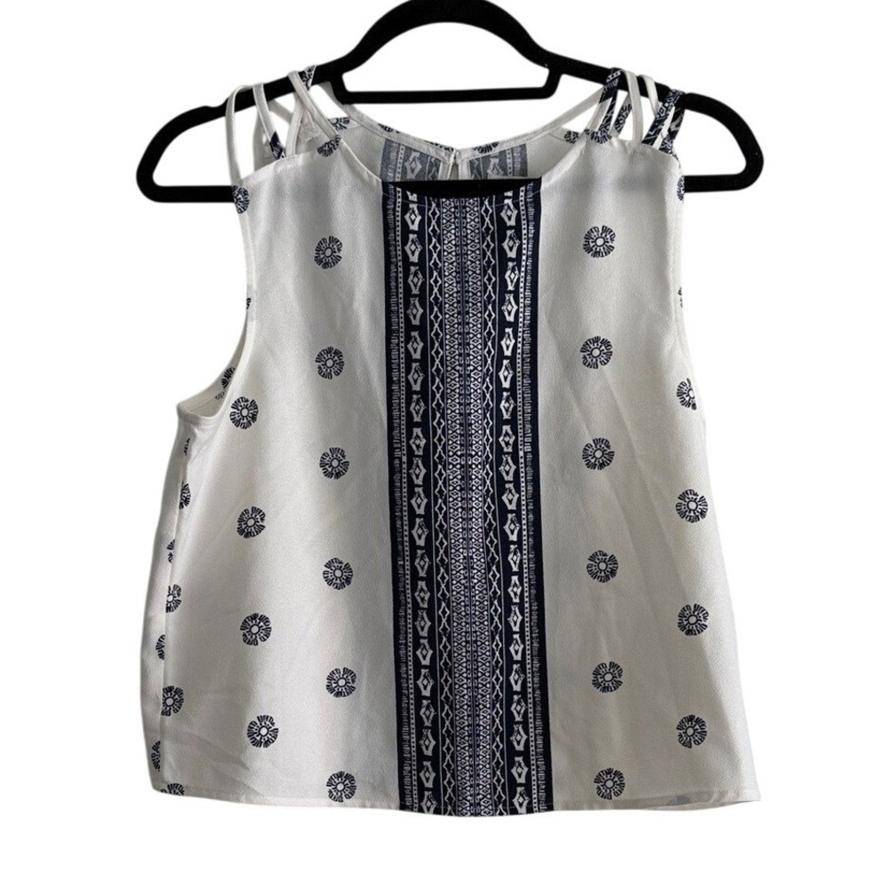 Abercrombie & Fitch Womens Medium White Navy Blue Geometric Boho Sleeveless Top